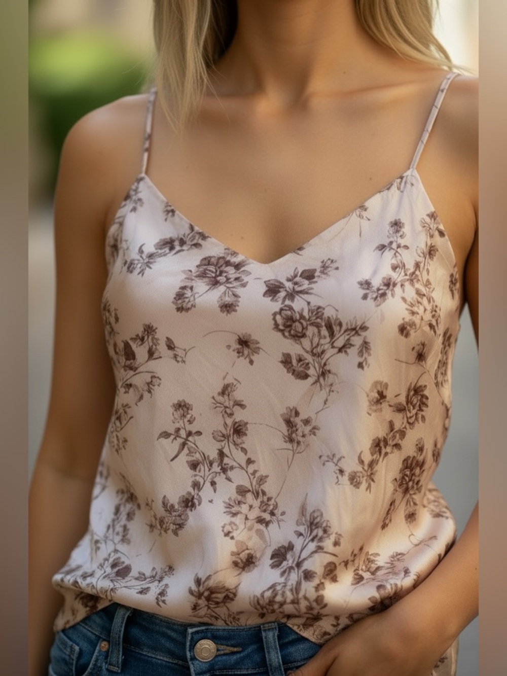 L’Agence 100% Silk Camisole Floral Print Beige Pink Size S Adjustable Straps